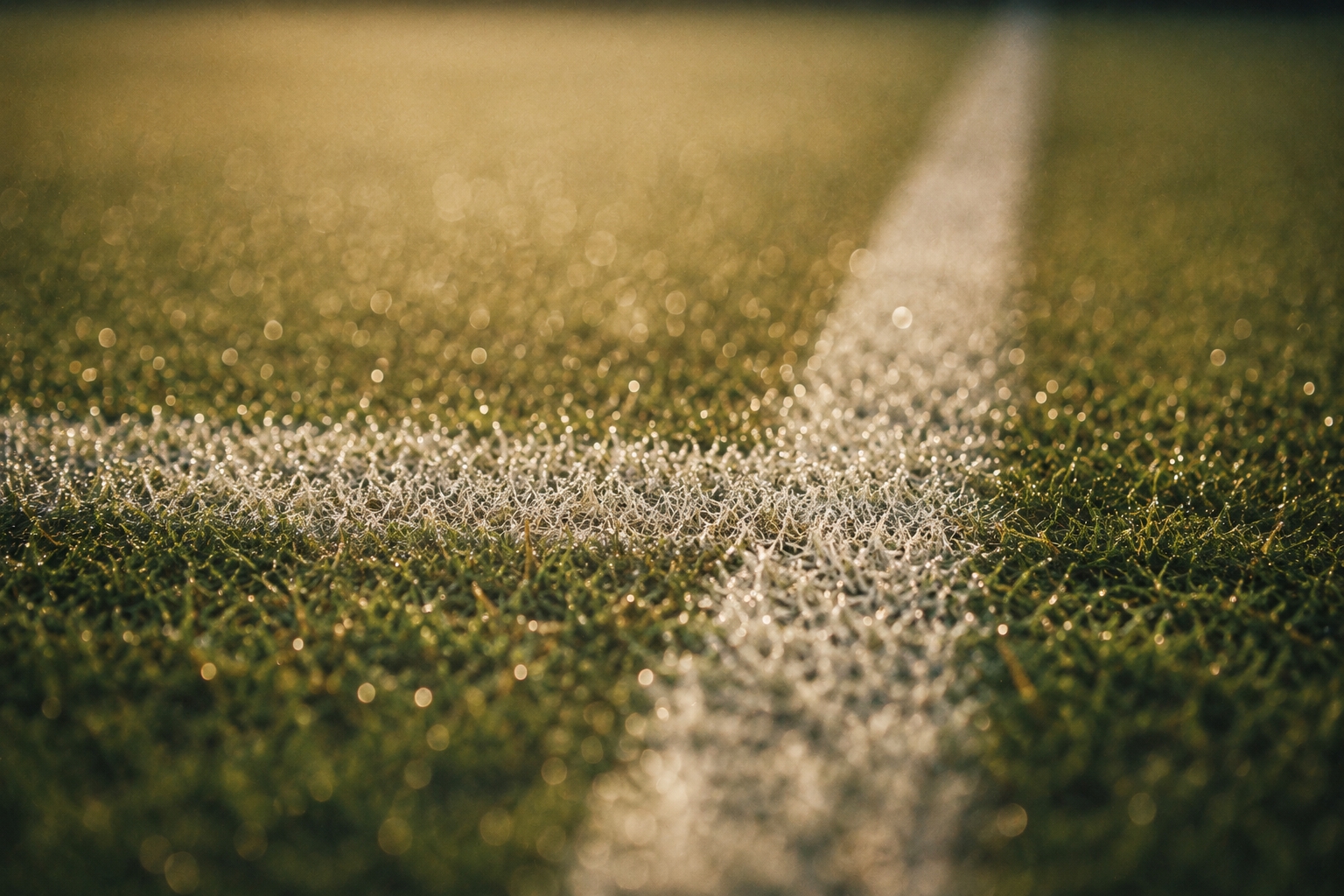 Macro close-up of a grass court white line catching the morning light